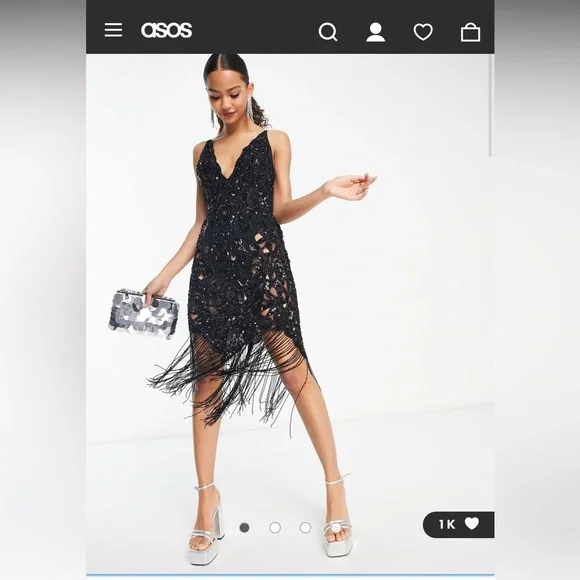ASOS | Dresses | Size 4 Nwt Asos Edition Sequin Cutwork Cami Midi Dress  With Fringe In Black | Poshmark